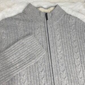 Tasso Elba Mens Gray‎ Cable Knit Lambswool Blend Full Zip Mock Neck Sweater